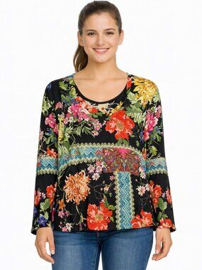 Johnny Was Calme Floral Blouse Boho Multi-Color Size M
